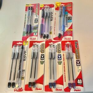 Lot Of 13 NEW Pentel RSVP Medium Ballpoint Pens Black Blue Purple Extras Pencil